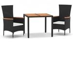 vidaXL 3-tlg. Garten-Essgruppe mit Kissen Poly Rattan Schwarz
