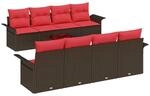 vidaXL Gartensofa-set mit Kissen 9 Stk Beige und Rot Poly-Rattan 3353963