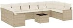 vidaXL 11-Tlg Garten-Sofagarnitur mit Kissen Beige Poly Rattan 3251815