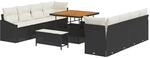 vidaXL 11-Teiliges Garten-Sofa-Set mit Kissen aus Schwarzem Poly Rattan und Akazie