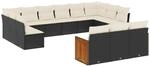 vidaXL 13-tlg Garten-Sofagarnitur mit Kissen Schwarz Poly Rattan Modell 66