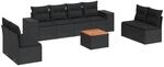 vidaXL 9-Tlg Garten-Sofagarnitur mit Kissen Schwarz Poly Rattan 3257735