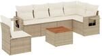vidaXL 7-Tlg Garten-Sofagarnitur mit Kissen Beige Poly Rattan 3256919