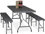 Relaxdays Bierzeltgarnitur PE-Kunststoff Stahl Grau Klappbar 180 cm x 74 cm x...
