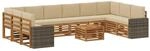 vidaXL Outdoor-Sofagarnitur 11 Stk Natur und Beige Polyester 3384939
