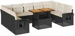 vidaXL 10-Tlg Garten-Sofagarnitur mit Kissen Schwarz Poly Rattan 3327192