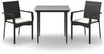 vidaXL 3-Tlg Garten-Essgruppe mit Kissen Schwarz Poly Rattan 3185119