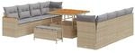 vidaXL 11-Tlg Garten-Sofagarnitur mit Kissen Beige Poly Rattan Akazie 3363027