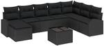 vidaXL Garten-Sofa-Set mit Kissen 9-Tlg Schwarz Poly Rattan 3354842