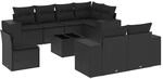 vidaXL 9-Tlg Garten-Sofagarnitur mit Kissen Schwarz Poly Rattan 3222844
