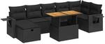 vidaXL 5Tlg Garten-Sofagarnitur mit Kissen Schwarz Poly Rattan Akazie 3328035