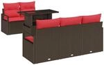 vidaXL Gartensofa-Set mit Speicher 6-Tlg Braun und Rot Poly-Rattan 3348740