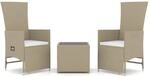 vidaXL 3-Tlg Garten-Lounge-Set Beige Poly Rattan Stahl 3157663