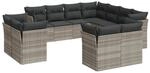 vidaXL 11-Tlg Garten-Sofagarnitur mit Kissen Hellgrau Poly Rattan 3218512