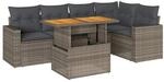 vidaXL 6-Tlg Garten-Sofagarnitur mit Kissen Grau Poly Rattan 3327042