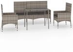 vidaXL 4-tlg Garten-Lounge-Set mit Kissen Grau Poly Rattan Modell 14