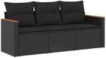vidaXL 3-Tlg Garten-Sofagarnitur mit Kissen Schwarz Poly Rattan 3225754