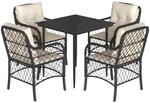 vidaXL 5-Tlg Garten-Essgruppe mit Kissen Schwarz Poly Rattan 3212083