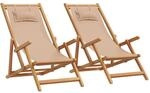 vidaXL Strandst&uuml;hle 2 Stk Klappbar Taupe Stoff und Massivholz 3214488