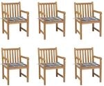 vidaXL Gartenst&uuml;hle 6 Stk Graue Karomuster-Kissen Massivholz Teak 3073045