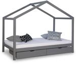 Homestyle4u Hausbett 90 x 200 cm Grau mit Matratze und Bettkasten 2076