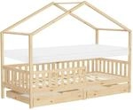 ML-Design Hausbett mit Matratze 90x200 cm & 2 Schubladen Natur Kiefer