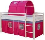 Homestyle4u Hochbett 90x200 Wei&szlig; Vorhang Pink 1561