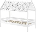 Erst-Holz Wei&szlig;es Himmelbett 90 x 200 cm Kiefer und Fallschutz Hausbett mit Dach