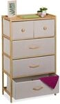 Relaxdays Schubladenkommode Bambus Beige mit 5 Schubladen 94 cm x 58 cm x 32,5 cm 7,2