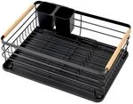 CHEFGASTRO Abtropfgestell Geschirr 14x42x30cm Stahl/Holz Mit Besteckhalter &