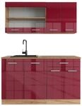 Vicco R-Line Singlek&uuml;che Bordeaux Hochglanz/Goldkraft Eiche 140 cm ohne