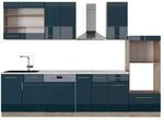 Vicco Fame-Line K&uuml;chenschr&auml;nke Dunkelblau Hochglanz/Goldkraft Eiche 300 cm mit