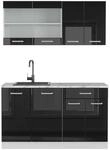Vicco R-Line Mini-K&uuml;che Schwarz Hochglanz 140 cm AP Marmor ohne E-Ger&auml;te