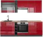 Vicco Fame-Line K&uuml;chenzeile Bordeaux Hochglanz/Anthrazit 235 cm AP Eiche ohne