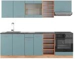 Vicco R-Line K&uuml;chenzeile Blau-Grau/Goldkraft Eiche 240 cm AP Anthrazit ohne