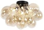 QAZQA Design Deckenleuchte Schwarz mit Braunglas 4 Lampen Uvas