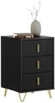 SoBuy Nachttisch mit 3 Schubladen Moderner Beistelltisch 40x63x40cm Schwarz