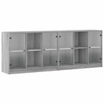 vidaXL B&uuml;cherschrank mit T&uuml;ren Grau Sonoma 204x37x75 cm Holzwerkstoff