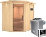 Karibu Sauna Cleo, Ofen, externe Steuerung Easy, Glast&uuml;r, LED-Dachkranz