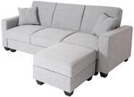 MCW Sofa H47 mit Ottomane Stoff/Textil Hellgrau