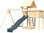 Karibu Spielturm Lotti mit Rutsche Doppelschaukel u. Plattform Natur-Anthrazit