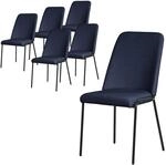 ML-Design Esszimmerst&uuml;hle 6Er Set Dunkelblau Stoffbezug-Metallbeine