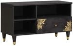 vidaXL TV-Schr&auml;nk mit Regal Schwarz 80 x 33 x 46 cm Massivholz Mango 4018825