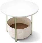 Relaxdays Beistelltisch Metall MDF Salbeigr&uuml;n Cremewei&szlig; Mit Korb 50 cm x 45 cm