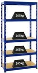 PROREGAL Schwerlastregal Tiger HxBxT 180 x 90 x 45 cm Fachlast 265 kg 5-Ebenen Blau