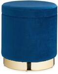 Relaxdays Polsterhocker Samt Dunkelblau Gold mit Stauraum 41,5 cm x 37 cm 4,5 kg
