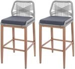 MCW Barhocker O21 2er-Set Hellgrau Kissen Dunkelgrau Holz-Optik
