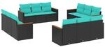 vidaXL 12-Tlg Gartensofa-Set mit Kissen Schwarz Polyrattan 3225833