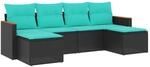 vidaXL 6-Tlg Gartensofa-Set mit Kissen Schwarz Polyrattan 3226218