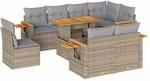 vidaXL 9-Tlg Garten-Sofagarnitur mit Kissen Beige Poly Rattan Akazie 3327615